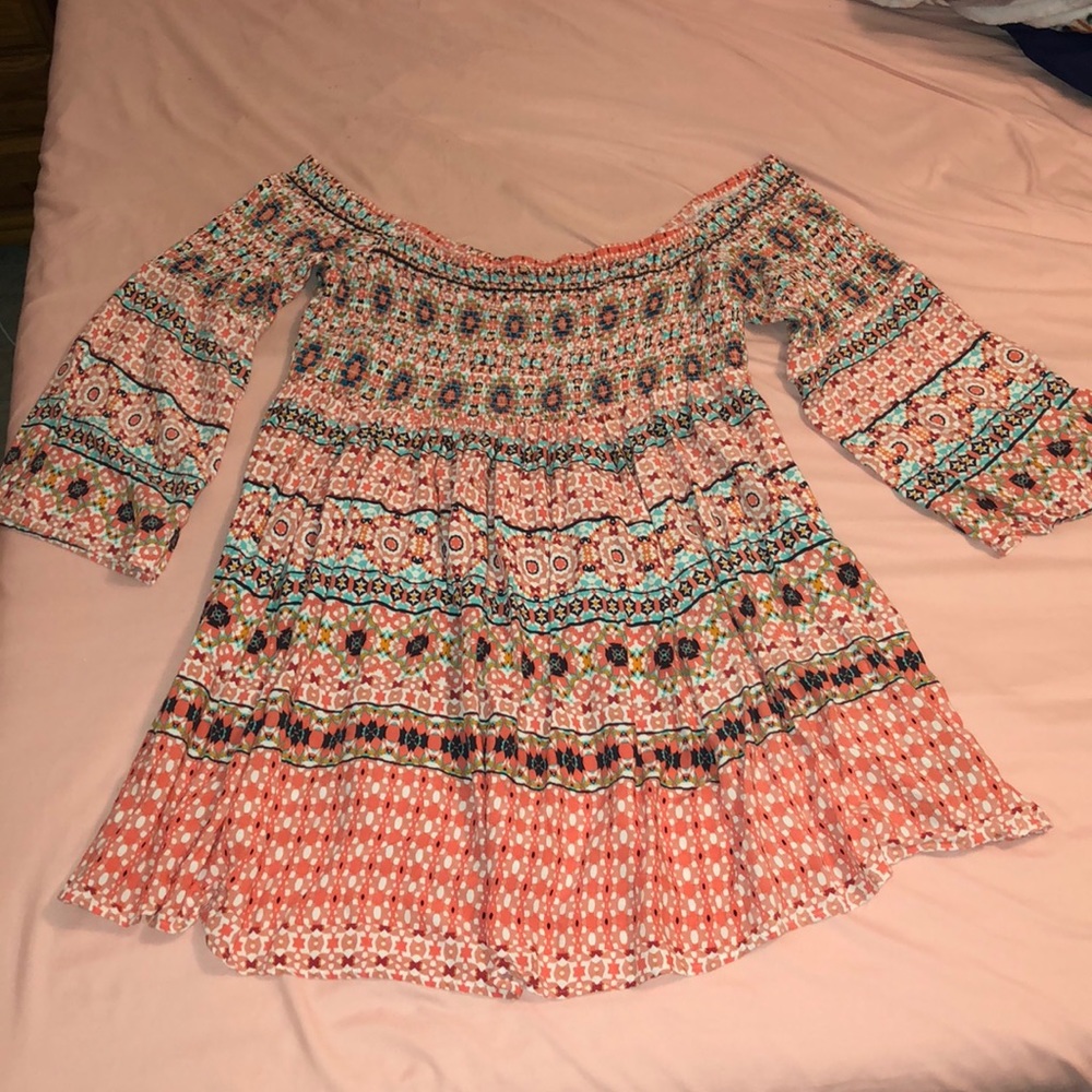 Torrid Patterned OTS Dress w/ Bell Sleeves